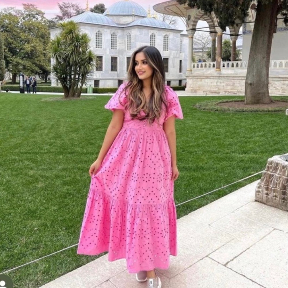 Zara pink eyelet openwork embroidered dress